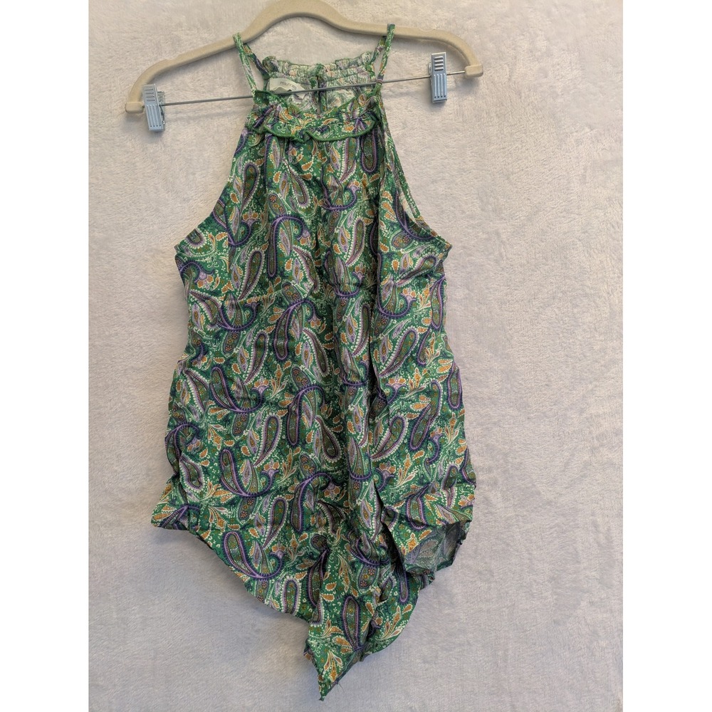 Maurices Paisley Halter Neck Ruffle Smocked Blouse Women's XS Green Purple